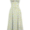 Carmen myk blå vintage blomstertrykk bomulls bustier-sommerkjole