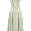 Carmen myk blå vintage blomstertrykk bomulls bustier-sommerkjole