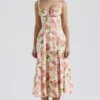 Carmen rosa peon-printet bomullsbustier-sommerkjoler
