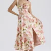 Carmen rosa peon-printet bomullsbustier-sommerkjoler