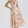 Carmen rosa peon-printet bomullsbustier-sommerkjoler