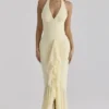 Carmine Lemon Mesh Silhouette Maxi-kjoler