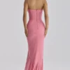 Carmine Raspberry Mesh Halter Neck Waterfall Maxi Kjoler