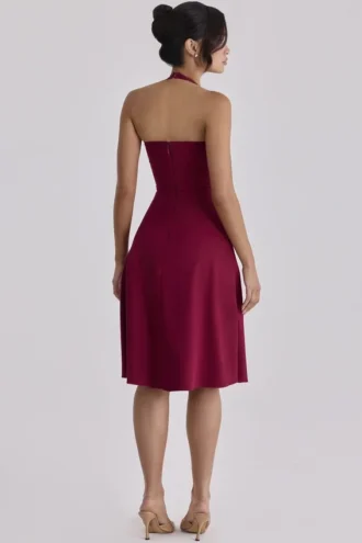 Carolla vinrød myk twill halterneck midikjole