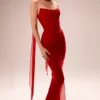 Cassidy Holly Red Mesh Maxi Skjørt med fløtet fald