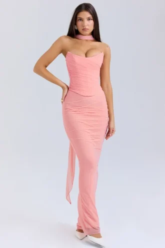 Cassidy Peach maxi-skjørt med fløyet fald