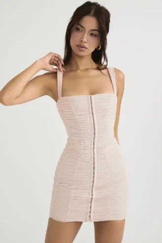 Cate Crystal Ruched Mesh Mini Kjoler