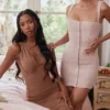 Cate Crystal Ruched Mesh Mini Kjoler