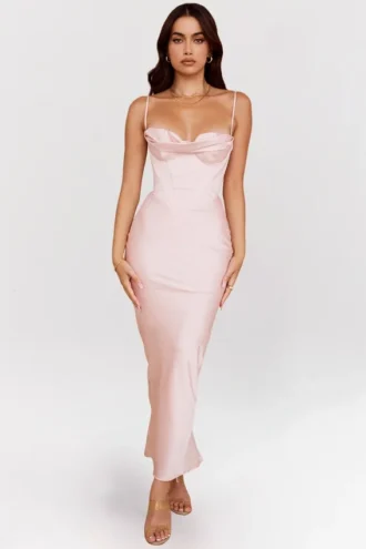 Charmaine Blush Pink Korsetter-Maxikjole