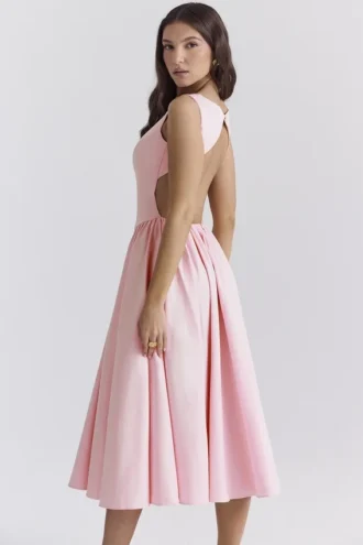 Cindy Ballerina Pink Twill Midi Sommerkjoler