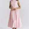 Cindy Ballerina Pink Twill Midi Sommerkjoler