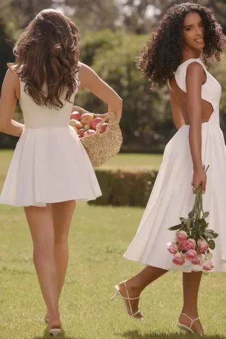 Cindy hvit twill midilengde sommerkjole