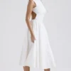 Cindy hvit twill midilengde sommerkjole