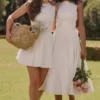 Cindy hvit twill midilengde sommerkjole