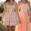 Clarabelle Peach Cotton avtakbar korsett-midilengde Sommerkjoler