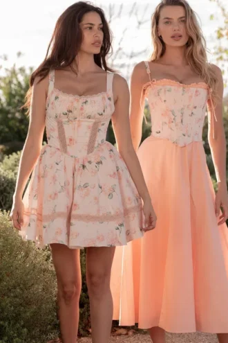 Clarabelle Peach Cotton avtakbar korsett-midilengde Sommerkjoler