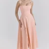 Clarabelle Peach Cotton avtakbar korsett-midilengde Sommerkjoler