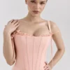 Clarabelle Peach Cotton avtakbar korsett-midilengde Sommerkjoler