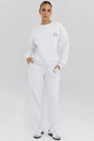 Haze hvit sweatshirt med rund hals