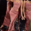 Colette Rose Satin Midi-skjørt med lav midje