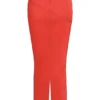 Colette Scarlet Satin Midi-skjørt med lav midje