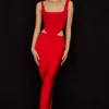 Colette Scarlet Satin Midi-skjørt med lav midje
