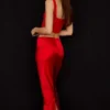 Colette Scarlet Satin Midi-skjørt med lav midje