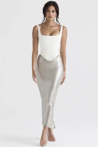 Colette Shimmer Champagne Midi-skjørt