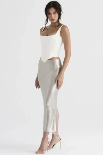 Colette Shimmer Champagne Midi-skjørt