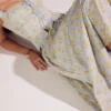 Cora myk blå vintage blomstertrykk bomulls midi-skjørt