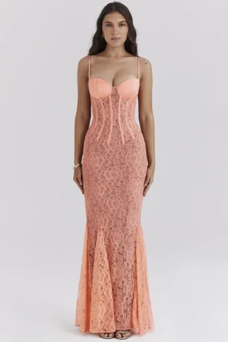 Cordelia Sorbet Lace Godet Maxi Kjoler