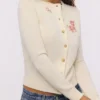Daisie elfenben ull + kashmir Cardigan med blomsterbroderi
