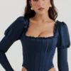 Dana Navy Puff Sleeve Korsetter