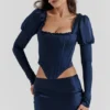 Dana Navy Puff Sleeve Korsetter