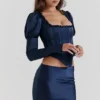 Dana Navy Puff Sleeve Korsetter