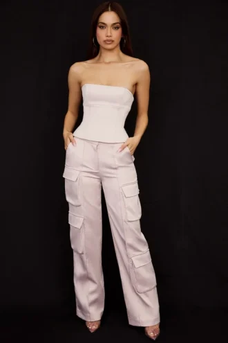Daria Crystal Satin Cargo-bukser med rette ben
