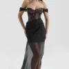 Debut svart off-shoulder maxi-kjol