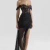 Debut svart off-shoulder maxi-kjol