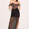 Debut svart off-shoulder maxi-kjol