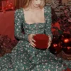 Delia grønn midikjole med blomstertrykk