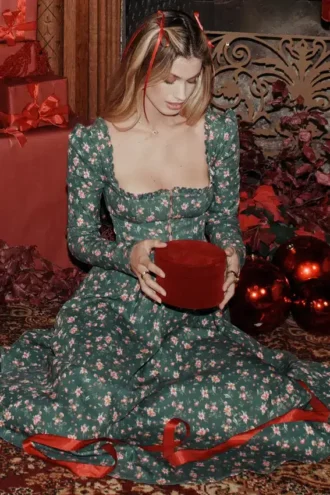 Delia grønn midikjole med blomstertrykk