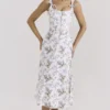 Dionne Off White Midi-kjol i bomull med blomstertrykk