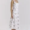 Dionne Off White Midi-kjol i bomull med blomstertrykk