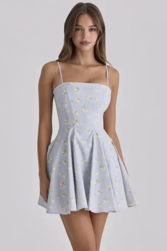 Dolly Blue Wildflower Floral Print Cotton Mini Sommerkjoler