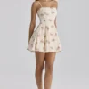 Dolly Ivory Vintage Rose Print Cotton Flared Mini Sommerkjoler