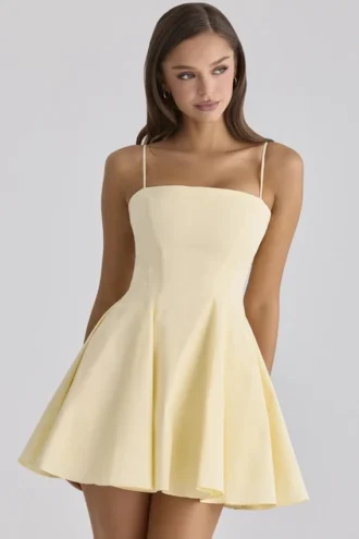 Dolly Lemon Cotton Flared Mini Sommerkjoler