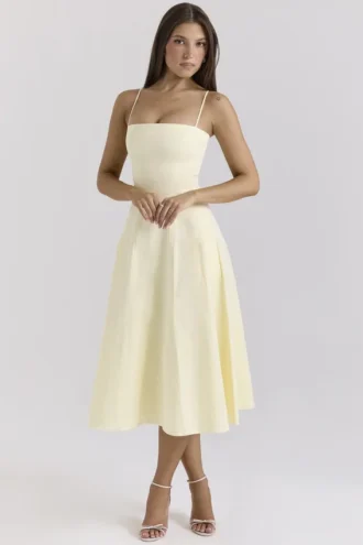 Dolly Lemon Stretch Cotton A-Line Midi Sommerkjoler