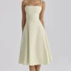 Dolly Matcha Green Cotton Flared Midi Sommerkjoler
