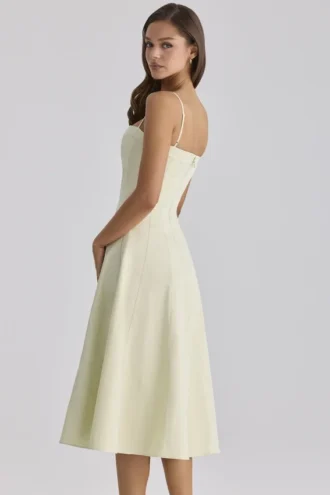 Dolly Matcha Green Cotton Flared Midi Sommerkjoler