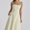 Dolly Matcha Green Cotton Flared Midi Sommerkjoler